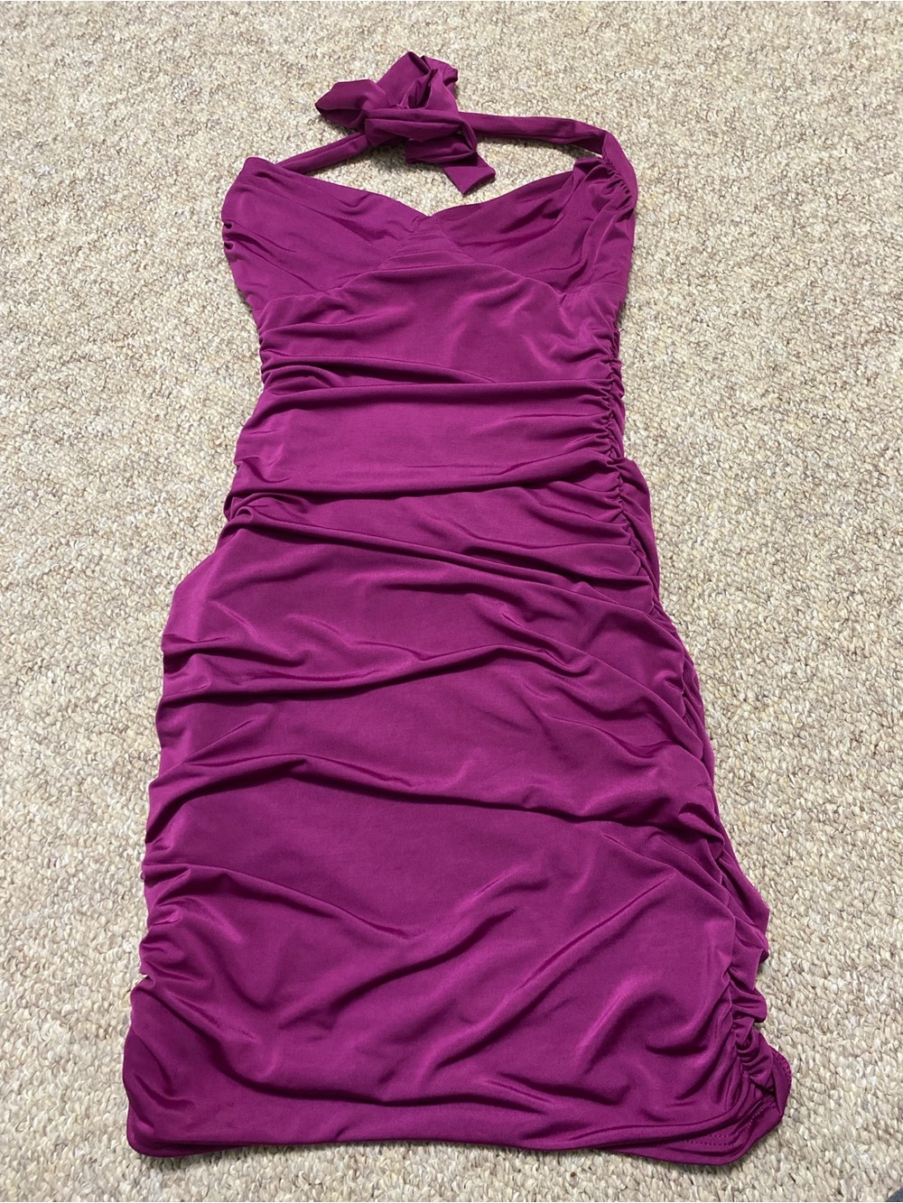 Windsor Tie Up Ruched Bodycon Dress in Fuchsia - Size XS
